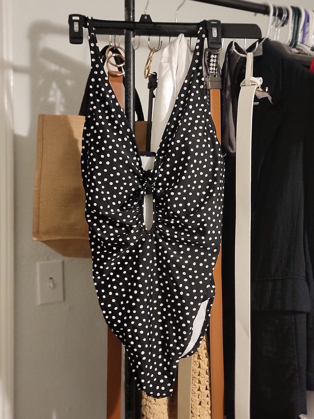 Xhilaration Black and White Polka Dot One-Piece Swimsuit